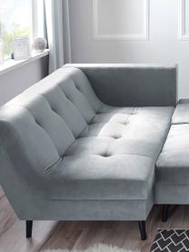 Sofa narożna z funkcją spania z aksamitu Real, Tapicerka: 100% aksamit poliestrowy, Nogi: metal lakierowany, Jasny szary, S 296 x G 172 cm