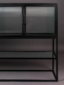 Sideboard Boli mit Rillenglas, Gestell: Metall, pulverbeschichtet, Schwarz, Semi-Transparent, B 150 x H 90 cm