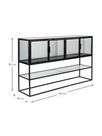 Schwarzes Sideboard Boli mit Rillenglas und Metallrahmen, Gestell: Metall, pulverbeschichtet, Schwarz, Semi-Transparent, B 150 x H 90 cm