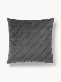 Housse de coussin en velours Leyla, Velours (100 % polyester), Anthracite, larg. 40 x long. 40 cm