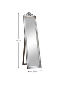 Rechthoekige barokke staande spiegel Lambeth met zilveren lijst, Lijst: polyresin, Zilverkleurig, B 46 x H 179 cm