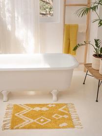 Alfombrilla de baño con borlas Fauve, estilo boho, 100% algodón, Amarillo, blanco, An 50 x L 70 cm