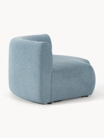 Módulo de esquina redondo en tejido bouclé Sofia, Tapizado: tejido bouclé (100% polié, Estructura: madera de abeto, tablero , Patas: plástico Este producto es, Bouclé azul, An 190 x F 103 cm