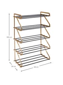 Metall-Schuhregal Walk mit 5 Ablageflächen, Gestell: Aluminium, pulverbeschich, Messingfarben, Schwarz, B 66 x H 100 cm