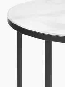 Kulatý odkládací stolek se skleněnou deskou v mramorovém vzhledu Antigua, Bílá v mramorovém vzhledu, černá, Ø 45 cm, V 50 cm