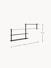 Estante de pared Nivo, Estantes: acero recubierto, Estructura: madera de fresno, Negro, An 118 x Al 59 cm