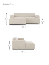 Sofa narożna ze sztruksu Melva (3-osobowa), Tapicerka: sztruks (92% poliester, 8, Stelaż: lite drewno sosnowe, cert, Nogi: tworzywo sztuczne, Jasnobeżowy sztruks, S 239 x G 143 cm, lewostronna