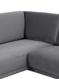 Sofa narożna z aksamitu Fluente, Tapicerka: aksamit (wysokiej jakości, Stelaż: lite drewno sosnowe z cer, Nogi: metal malowany proszkowo, Ciemnoszary aksamit, S 221 x G 200 cm, lewostronna