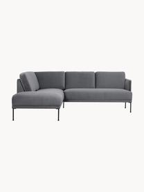 Sofa narożna z aksamitu Fluente, Tapicerka: aksamit (wysokiej jakości, Stelaż: lite drewno sosnowe z cer, Nogi: metal malowany proszkowo, Ciemnoszary aksamit, S 221 x G 200 cm, lewostronna