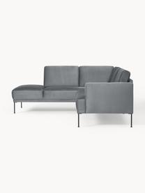 Sofa narożna z aksamitu Fluente, Tapicerka: aksamit (wysokiej jakości, Stelaż: lite drewno sosnowe, Nogi: metal malowany proszkowo , Ciemnoszary aksamit, S 221 x G 200 cm, lewostronna