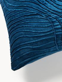 Funda de cojín de terciopelo texturizada Nisha, Parte delantera: terciopelo (54% viscosa, , Parte trasera: 100% algodón, Azul oscuro, An 50 x L 50 cm