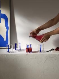 Mundgeblasene Wasserkaraffe Taha mit Wassergläsern, 5er-Set, Transparent mit royalblauem Dekor, Set mit verschiedenen Größen