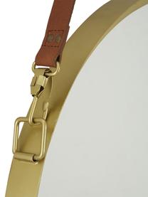 Okrągłe lustro ścienne ze skórzaną pętlą Liz, Złoty, Ø 40 cm
