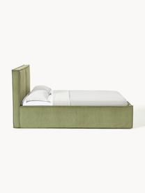 Manšestrová čalouněná postel s úložným prostorem Dream, Olivově zelená, Š 140 cm, D 200 cm
