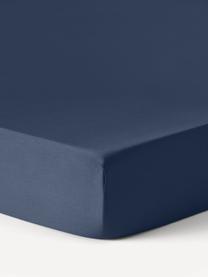 Drap-housse en satin de coton pour surmatelas Comfort, Bleu foncé, larg. 90 x long. 200 cm, haut. 15 cm