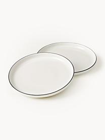 Assiettes plates en porcelaine Facile, 2 pièces, Porcelaine robuste de haute qualité (env. 50 % kaolin, 25 % quartz et 25 % feldspath), Blanc cassé avec bordure noire, Ø 25 x haut. 3 cm