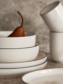 Porcelánové plytké taniere Sali, 2 ks, Vysokokvalitný tvrdý porcelán (cca 50 % kaolín, 25 % kremeň a 25 % živec), Lomená biela s čiernym okrajom, Ø 25 x V 3 cm