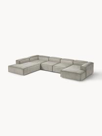 Sofa modułowa ze sztruksu Lennon, Tapicerka: sztruks (92% poliester, 8, Stelaż: lite drewno sosnowe, skle, Nogi: tworzywo sztuczne Ten pro, Szary sztruks, S 418 x G 269 cm,  lewostronna