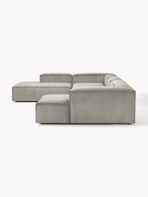 Sofá rinconera modular de pana Lennon, Tapizado: pana (92% poliéster, 8% p, Estructura: madera de pino maciza, ma, Patas: plástico Este producto es, Pana gris, An 418 x F 269 cm, chaise longue izquierda