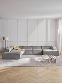 Sofá rinconera modular de pana Lennon, Tapizado: pana (92% poliéster, 8% p, Estructura: madera de pino maciza, ma, Patas: plástico Este producto es, Pana gris, An 418 x F 269 cm, chaise longue izquierda