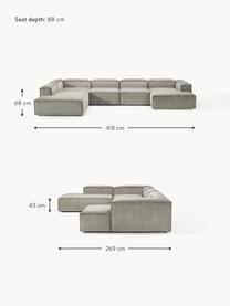 Sofa modułowa ze sztruksu Lennon, Tapicerka: sztruks (92% poliester, 8, Stelaż: lite drewno sosnowe, skle, Nogi: tworzywo sztuczne Ten pro, Szary sztruks, S 418 x G 269 cm,  lewostronna