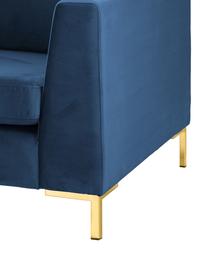 Samt-Ecksofa Luna in Blau mit Metall-Füßen, Bezug: Samt (Polyester) Der hoch, Gestell: Massives Buchenholz, Füße: Metall, galvanisiert, Samt Blau, Gold, B 280 x T 184 cm