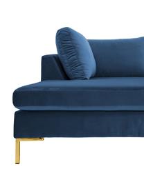 Samt-Ecksofa Luna in Blau mit Metall-Füssen, Bezug: Samt (Polyester) Der hoch, Gestell: Massives Buchenholz, Samt Blau, Gold, B 280 x T 184 cm