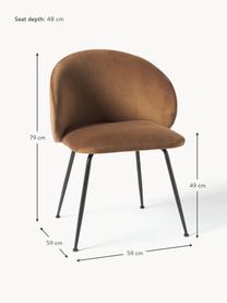 Fluwelen stoelen Luisa, 2 stuks, Bekleding: fluweel (100% polyester) , Poten: gepoedercoat metaal, Fluweel lichtbruin, zwart, B 59 x D 58 cm