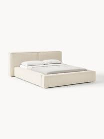 Letto imbottito con contenitore Lennon, Rivestimento: 100% poliestere Il rivest, Struttura: legno di pino massiccio, , Piedini: legno, plastica Questo pr, Tessuto bianco latte, Larg. 208 x Lung. 243 cm (superfice 140 x 200 cm)