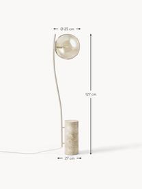 Kleine Stehlampe Cora mit Travertin-Fuss, Lampenschirm: Glas, Gestell: Stahl, beschichtet, Beige, Travertin, H 127 cm