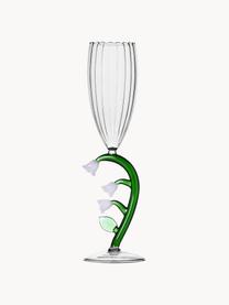 Handgefertigtes Sektglas Botanica, Borosilikatglas, Transparent, Grün, Weiß, Ø 7 x H 24 cm, 160 ml