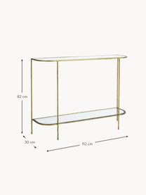 Consolle in metallo Petit, Ripiani: vetro temperato, Struttura: metallo rivestito, Dorato, Larg. 112 x Alt. 82 cm