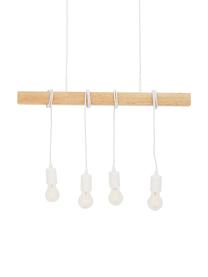 Hanglamp Townshend, Gecoat staal, hout, Wit, houtkleurig, 70 x 110 cm