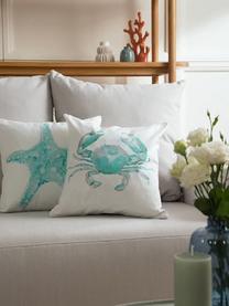 Kussenhoes Crabby met print in aquarellook, 100% katoen, Blauw, wit, B 40 x L 40 cm