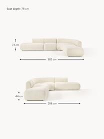 Divano angolare componibile 4 posti in teddy Sofia, Rivestimento: teddy (100% polipropilene, Struttura: legno di abete rosso, cer, Piedini: plastica Il materiale uti, Teddy bianco latte, Larg. 385 x Prof. 298 cm