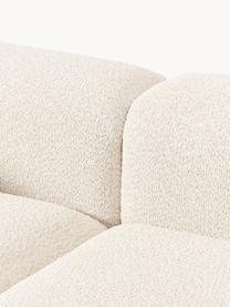 Modulare Ottomane Natalie aus Teddy-Bouclé, Bezug: Teddy-Bouclé (100 % Polye, Gestell: mitteldichte Holzfaserpla, Sockel: Massives Buchenholz, lack, Teddy-Bouclé Off White, dunkles Buchenholz, B 337 x T 107 cm, Armlehne links