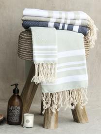 Komplet ręczników Hamptons, 3 elem., Zielony miętowy, biały, Komplet z różnymi rozmiarami