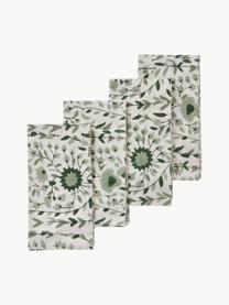 Stoffservietten Jade mit Blumenmuster, 4 Stück, 100 % Baumwolle, Grüntöne, Off White, B 45 x L 45 cm