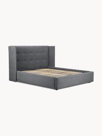 Cama tapizada Star, con espacio de almacenamiento, Tapizado:  poliéster (texturizado) , Estructura: madera de pino maciza y p, Tejido gris antracita, An 140 x L 200 cm