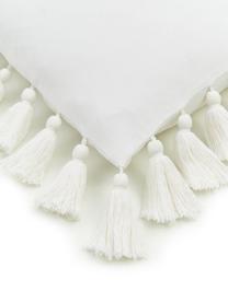 Housse de coussin 40x40 blanc à houppes Shylo, 100 % coton, Blanc, larg. 40 x long. 40 cm