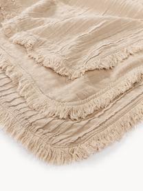 Coperta in cotone plissettato con frange Artemis, 99% cotone, 1% poliestere, Beige, Larg. 140 x Lung. 170 cm