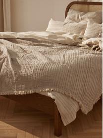 Plaid en coton avec motif plissé et franges Artemis, 99 % coton, 1 % polyester, Beige, larg. 140 x long. 170 cm