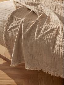 Koc z bawełny z frędzlami Artemis, 99% bawełna, 1% poliester, Beżowy, S 140 x D 170 cm