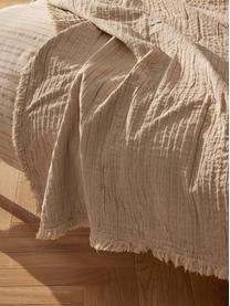 Geplooide katoenen deken Artemis met franjes, 99% katoen, 1% polyester, Beige, B 140 x L 170 cm