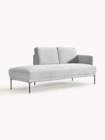 Chaise longue Fluente, Bekleding: 100% polyester Met 80.000, Frame: massief grenenhout, berke, Poten: metaal, gepoedercoat Dit , Geweven stof lichtgrijs, B 202 x D 85 cm, rugleuning links