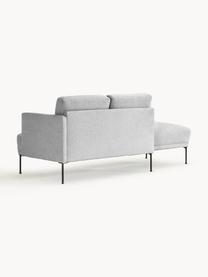 Chaise longue Fluente, Bekleding: 100% polyester Met 80.000, Frame: massief grenenhout, berke, Poten: metaal, gepoedercoat Dit , Geweven stof lichtgrijs, B 202 x D 85 cm, rugleuning links