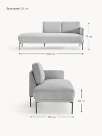 Chaise longue Fluente, Bekleding: 100% polyester Met 80.000, Frame: massief grenenhout, berke, Poten: metaal, gepoedercoat Dit , Geweven stof lichtgrijs, B 202 x D 85 cm, rugleuning links