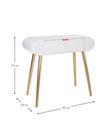 Consola de recibidor con cajones de madera Janette, Estructura: tablero de fibras de dens, Mandera pintada blanco, dorado, An 85 x Al 77 cm