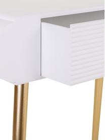 Consola de recibidor con cajones de madera Janette, Estructura: tablero de fibras de dens, Mandera pintada blanco, dorado, An 85 x Al 77 cm