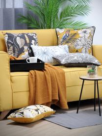 Coussin rectangulaire jaune moutarde Ortance, Jaune moutarde, noir, crème